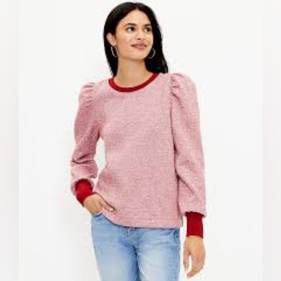 Loft puffed sleeve sweatshirt red white size small - Picture 1 of 8